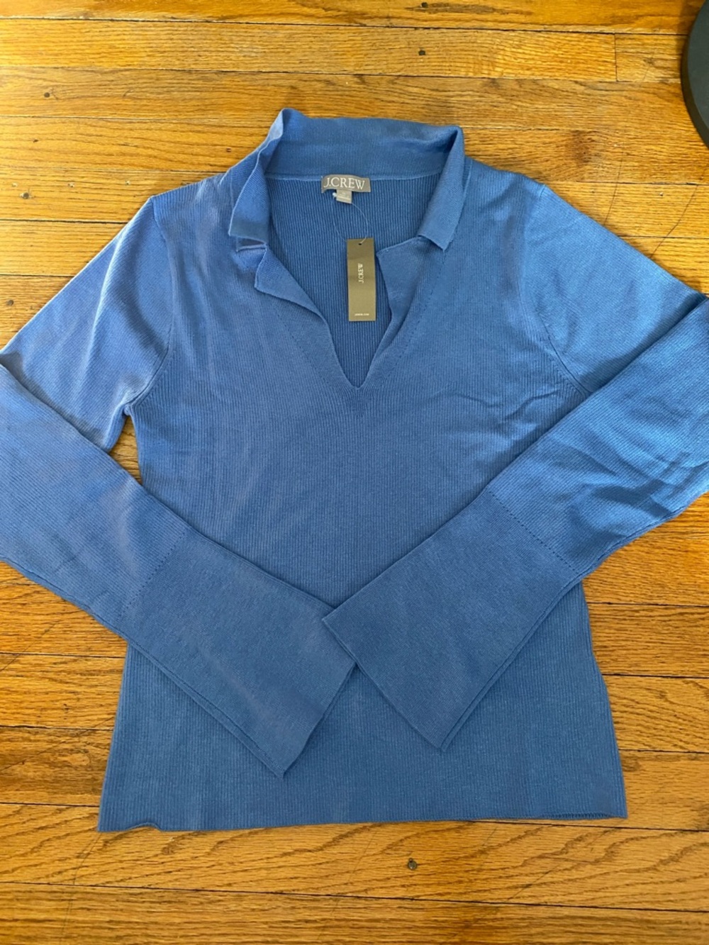 J. Crew Bright Blue Ribbed V-Neck Polo Sweater